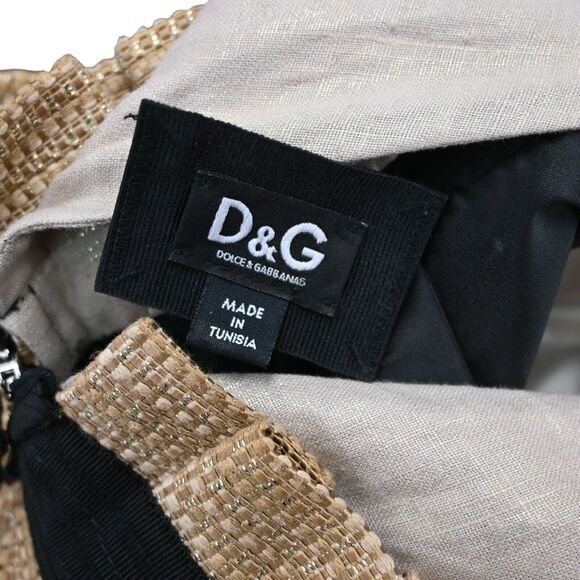 Dolce & Gabbana Sheath Dress Size 42 US 6 Tan Tweed Hem Sleeveless Back Cutout - Picture 6 of 8